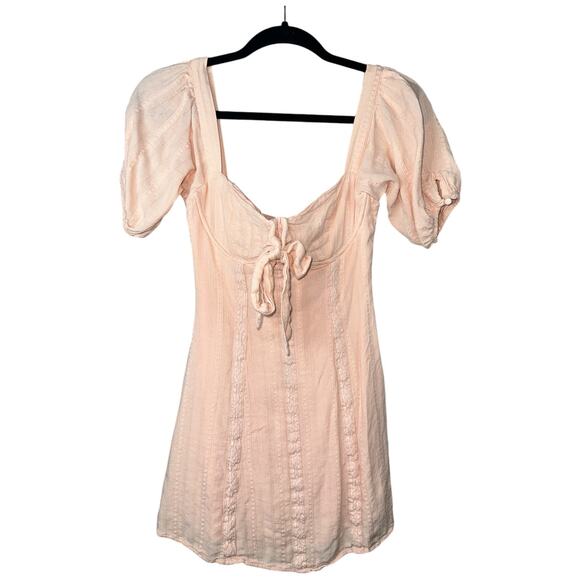 Lulu’s Pink/ Peach Tie Detail Short Sleeve Off Shoulder Mini Dress Size Small - Picture 1 of 6